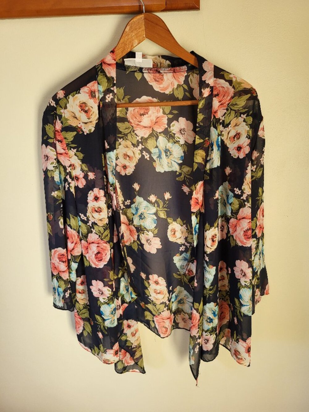Serengeti floral sheer open front cardigan - Made in USA